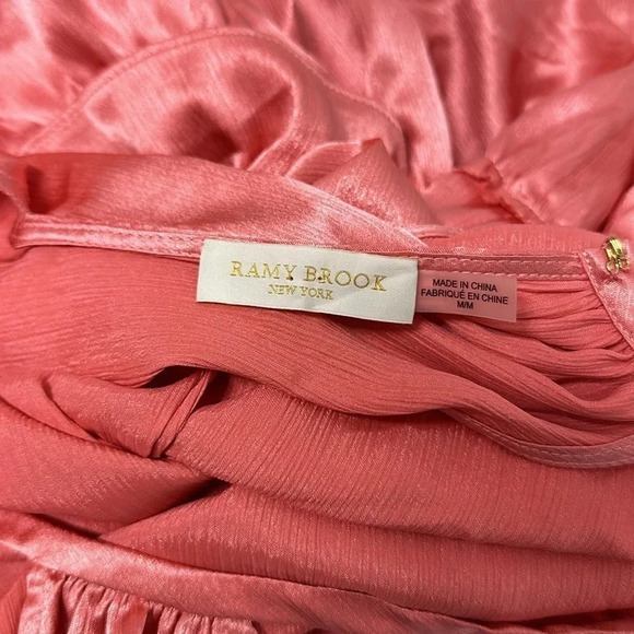 Ramy Brook Lea Dress Mini Halter Smocked Tiered Ruffled Rose Pink Size M Medium - Picture 10 of 12